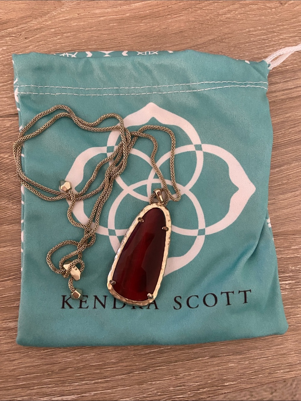 Kendra Scott Gold-Tone Necklace with Garnet Red Teardrop Pendant